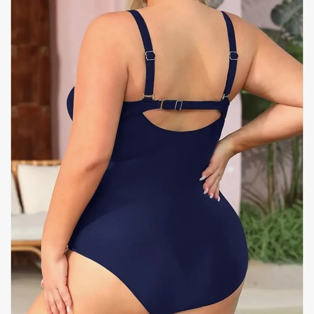 Daci One Piece Swimsuits Tummy Control Vintage Ruched Retro Swimwear nwt